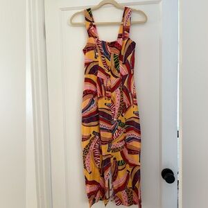 FARM Rio MULTI BANANA LINEN MIDI DRESS